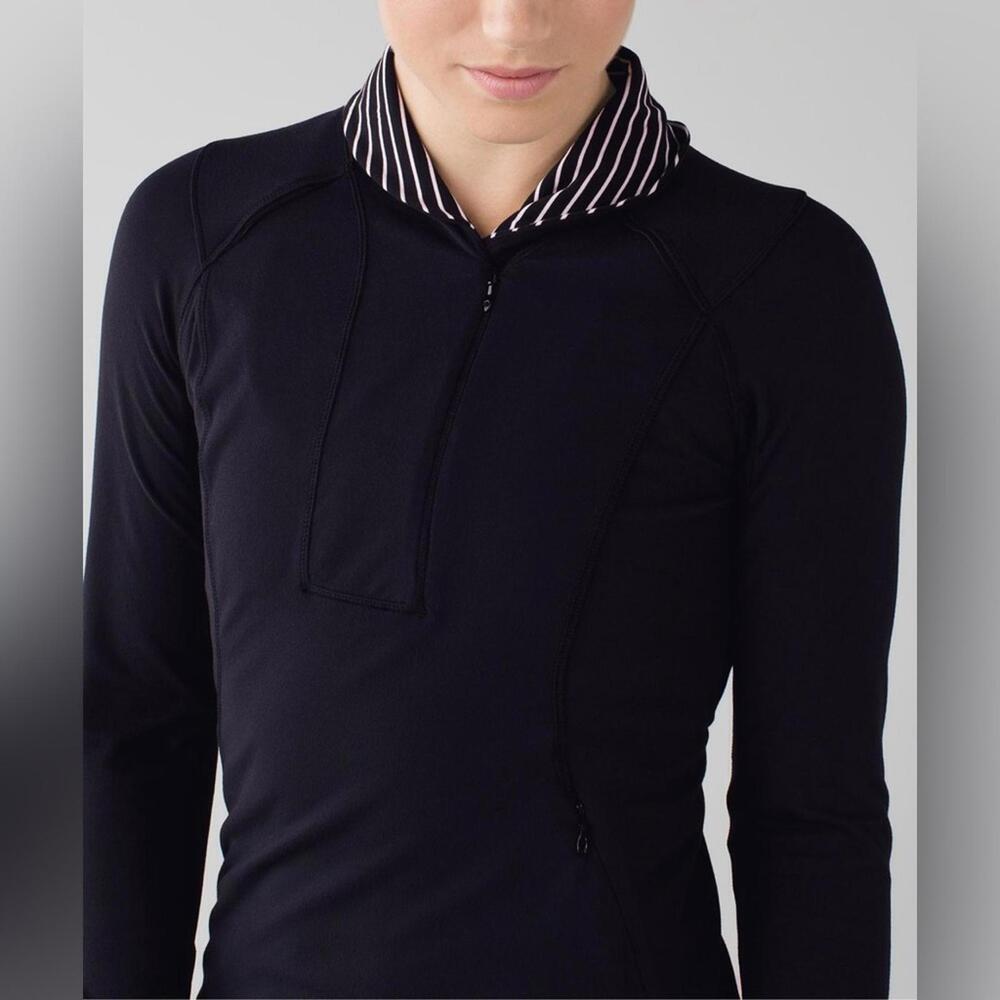 1 🖤 Lululemon Think Fast Pullover - Black / Parallel Stripe Black White - Picture 3 of 9